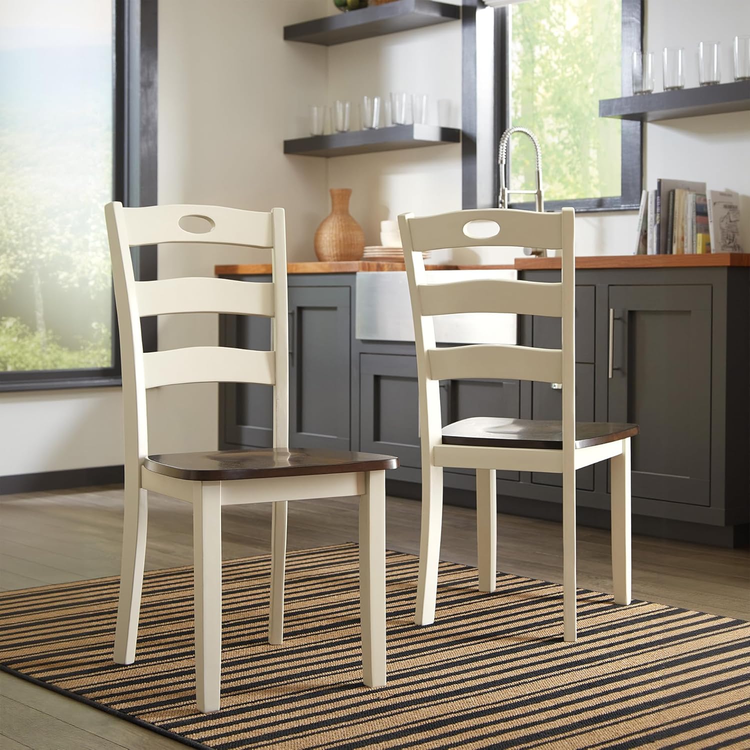 Signature Design by Ashley Woodanville 18" Cottage Ladderback Dining Chair, 2 Count, Cream & Brown