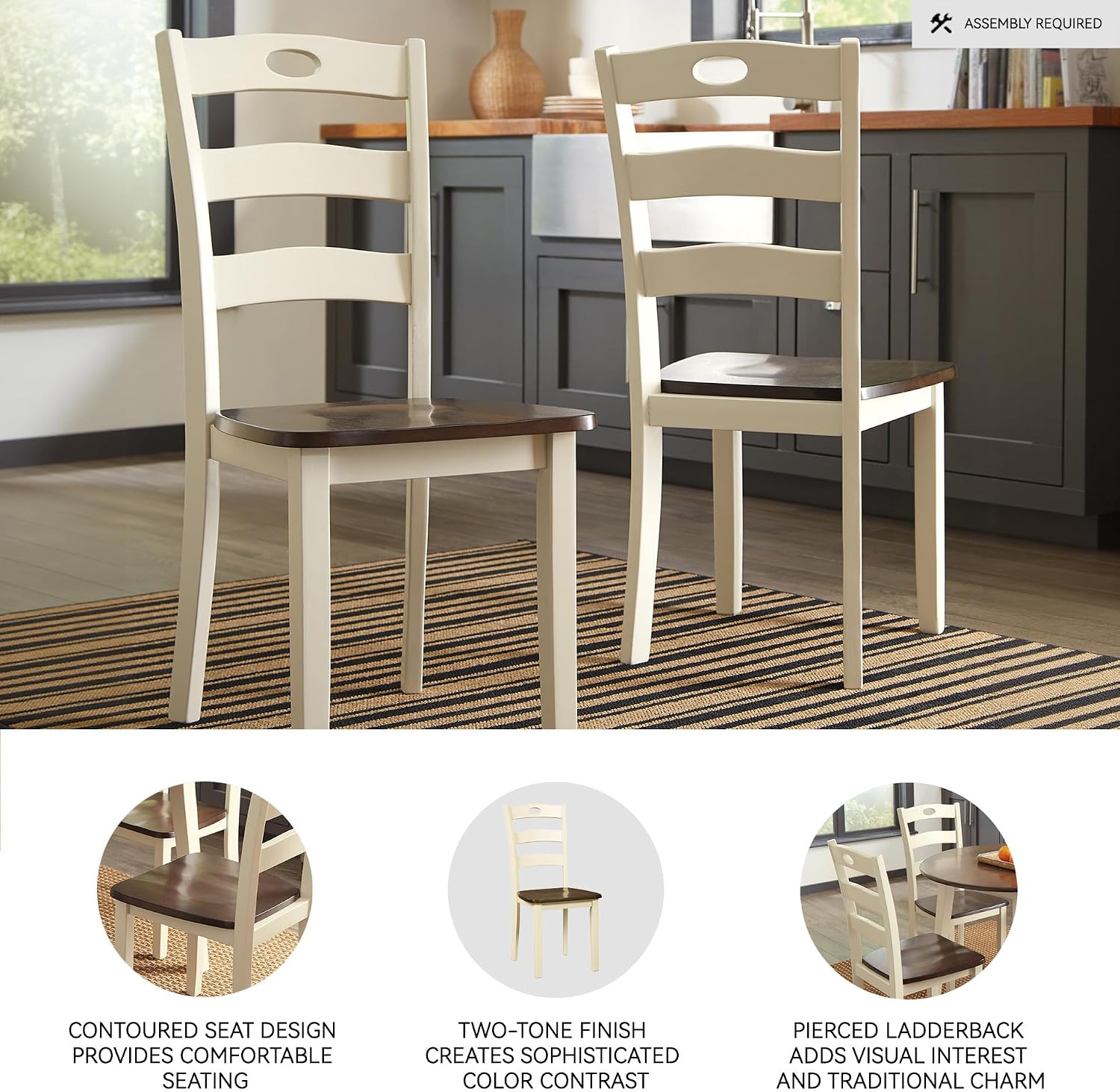 Signature Design by Ashley Woodanville 18" Cottage Ladderback Dining Chair, 2 Count, Cream & Brown