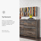 Signature Design by Ashley Drystan 6 Drawer Dresser, Pre-Assembled Convenience, Engineered Wood Construction for Bedroom Storage, Rustic Brown and Multi, 59" W x 16" D x 37" H