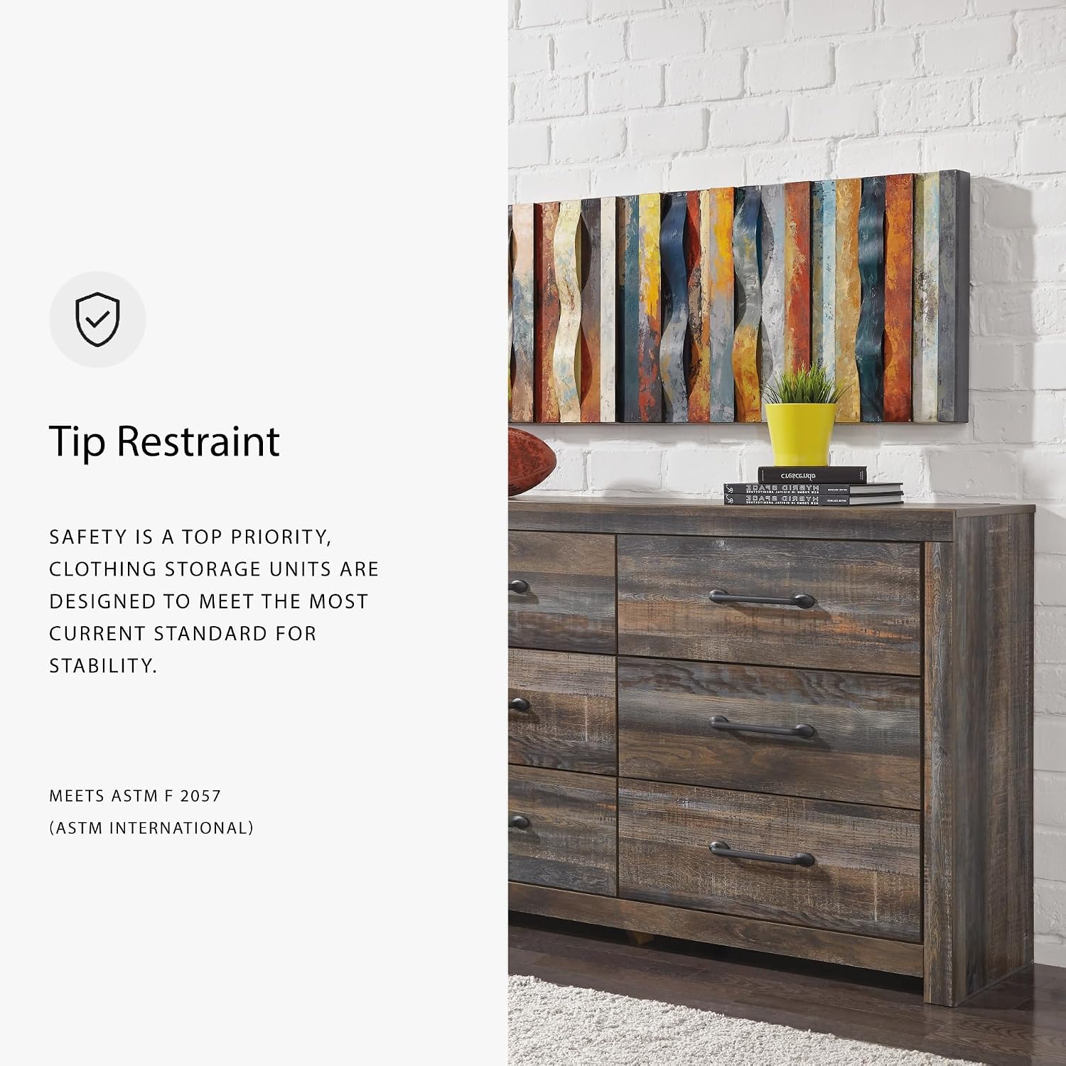 Signature Design by Ashley Drystan 6 Drawer Dresser, Pre-Assembled Convenience, Engineered Wood Construction for Bedroom Storage, Rustic Brown and Multi, 59" W x 16" D x 37" H