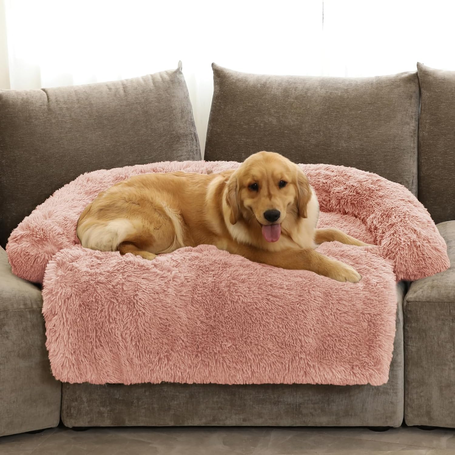 GGIB Cooling Dog Bed Mat with Bolster Pillow Washable Dog Couch Cover Breathable Summer Pet Couch Bed Protector Indoor(Large, Cooling Grey)