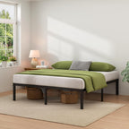 NEW JETO Metal Bed Frame,Queen Size Bed Frame with Storage Space,Heavy Duty Sturdy Mattress Foundation,Easy Assembly,No Box Spring Needed, Black,14 Inch,Queen