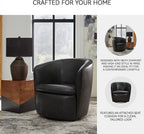 Signature Design by Ashley Kierreys Modern Top Grain Leather Upholstered Swivel Chair with Barrel Back, Black