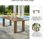 Signature Design by Ashley Serene Bay Outdoor Dining Table, Rust-Resistant Aluminum with Wood-Look Finish, 84-Inch Rectangular Patio Table with Umbrella Hole, Dark Brown