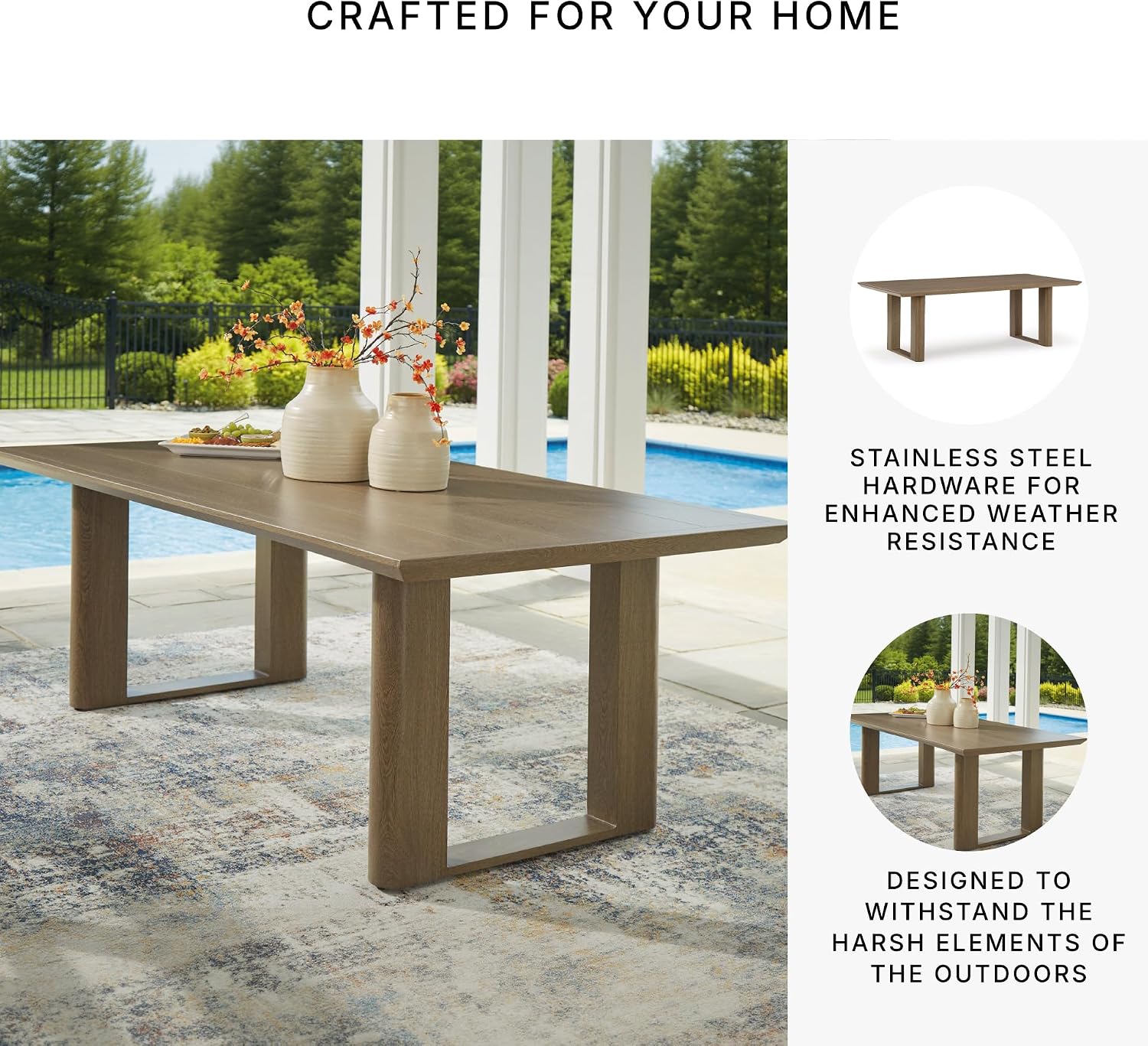 Signature Design by Ashley Serene Bay Outdoor Dining Table, Rust-Resistant Aluminum with Wood-Look Finish, 84-Inch Rectangular Patio Table with Umbrella Hole, Dark Brown
