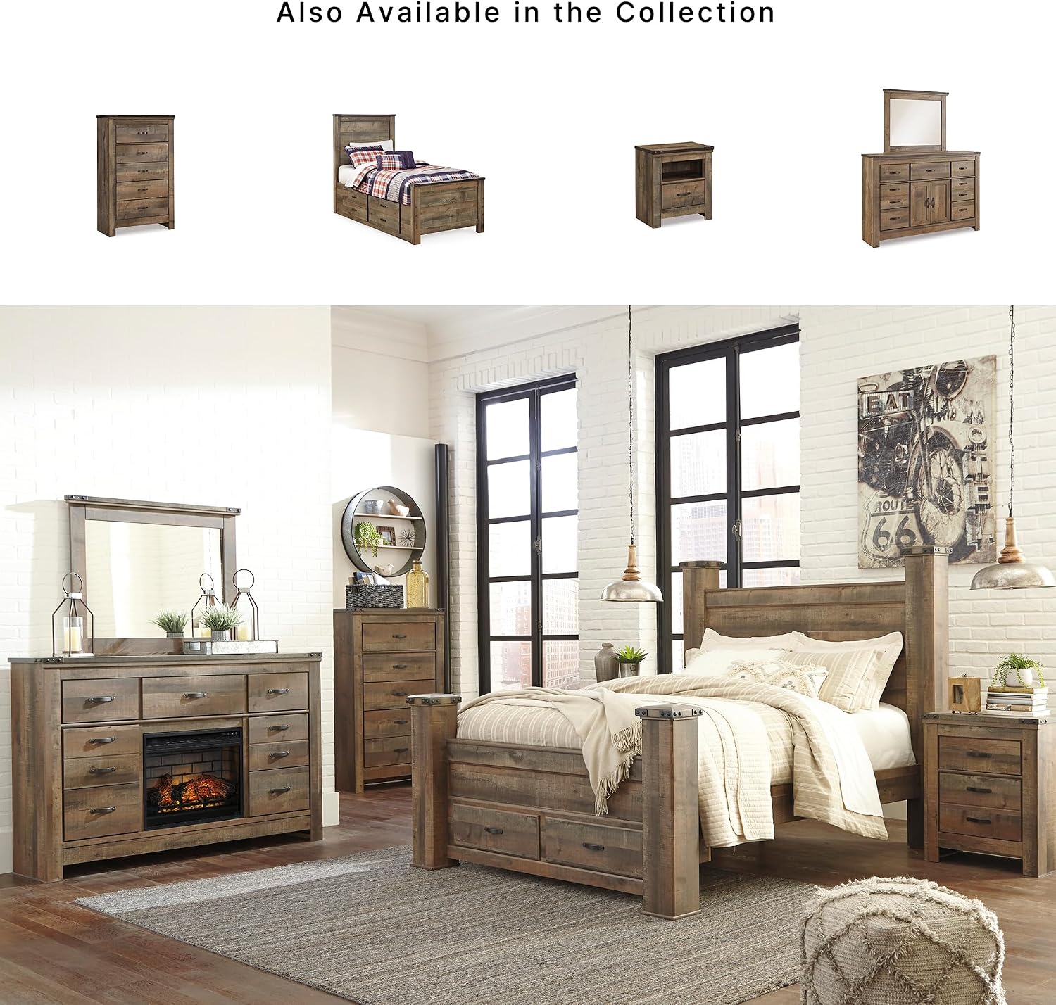 Signature Design by Ashley Trinell Rustic 5 Drawer Chest of Drawers with Nailhead Trim, Warm Brown