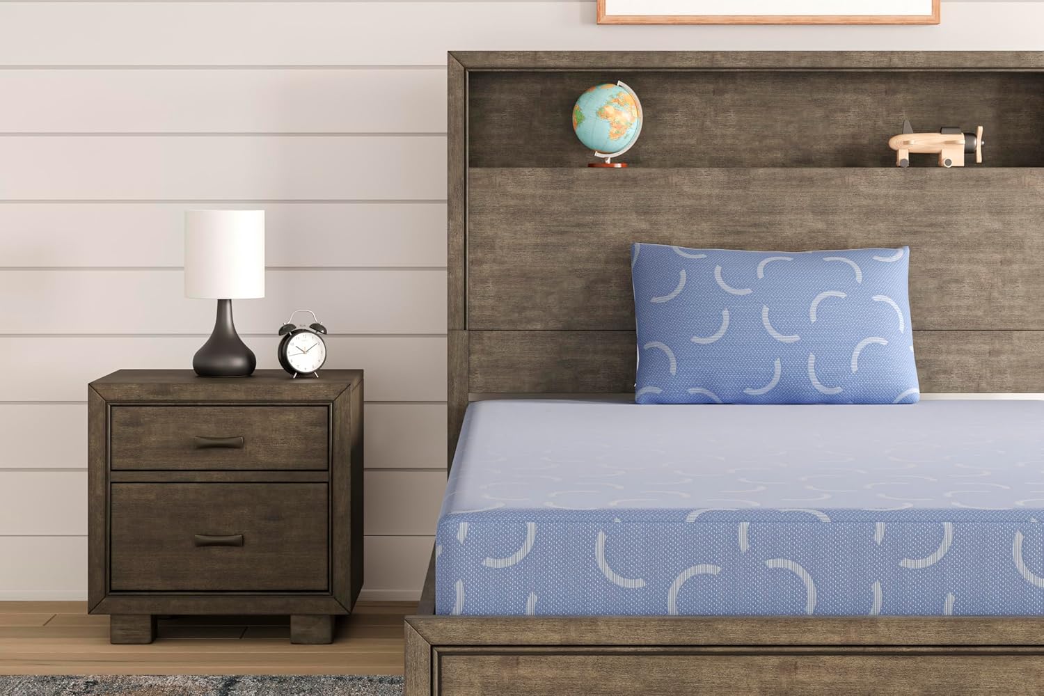 Signature Design by Ashley Full Size iKidz 7 Inch Firm Gel Memory Foam Mattress with Stretch Knit Cover & Pillow Included, Blue Ocean, Fiberglass-Free, Mattress in A Box