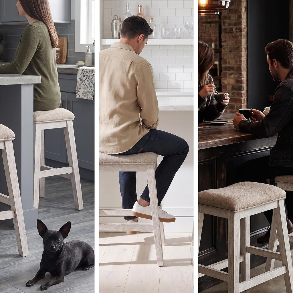 Signature Design by Ashley Skempton Modern 24" Counter Height Upholstered Barstool, 2 Count, Grayish White
