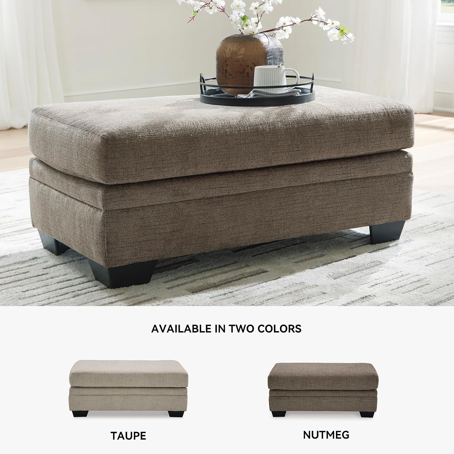 Signature Design by Ashley Stonemeade Upholstered Ottoman, Oversized Contemporary Footrest, 100% Polyester Chenille, Ideal for Living Room Seating, Nutmeg Brown, 44" W