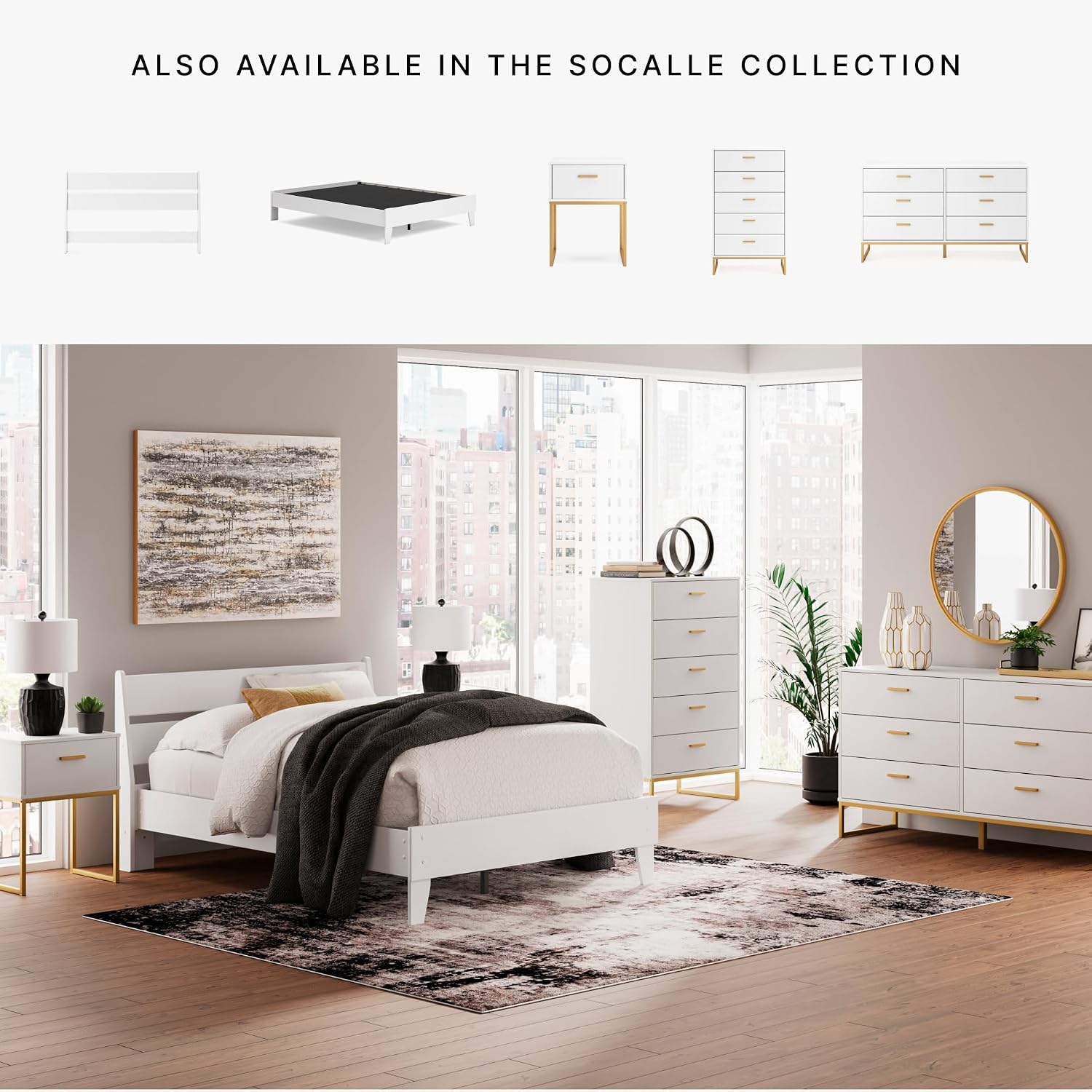 Signature Design by Ashley Socalle Full Panel Headboard, Matte White Finish, Engineered Wood Construction, Ideal for Kids and Youth Bedrooms