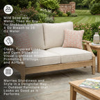 Signature Design by Ashley Clare View Eucalyptus Wood Outdoor Loveseat, Patio Couch with Nuvella Cushions, 56" W x 35" D x 32" H, Beige