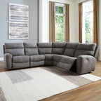 Signature Design by Ashley Contemporary Next-Gen DuraPella L-Shape Symmetrical Faux Leather 5-Piece Power Reclining Sectional with Adjustable Headrest and USB Charging Ports, Gray
