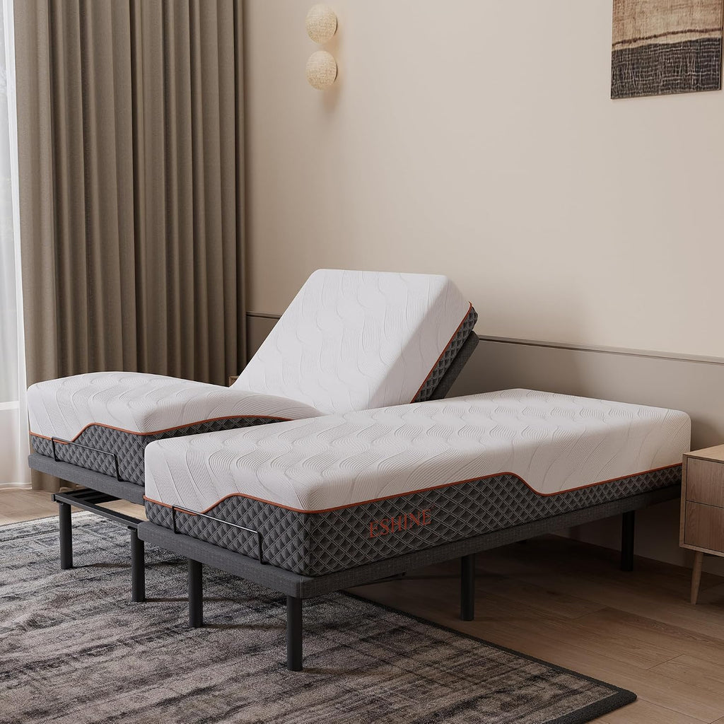 Split King Adjustable Bed Frame with Mattress - 14” Luxury Hybrid Mattress, Smart APP Contorl, Massage, Zero Gravity, Anti-Snore, 5 Minutes Installation, Head and Foot Incline, Medium Soft, Split King