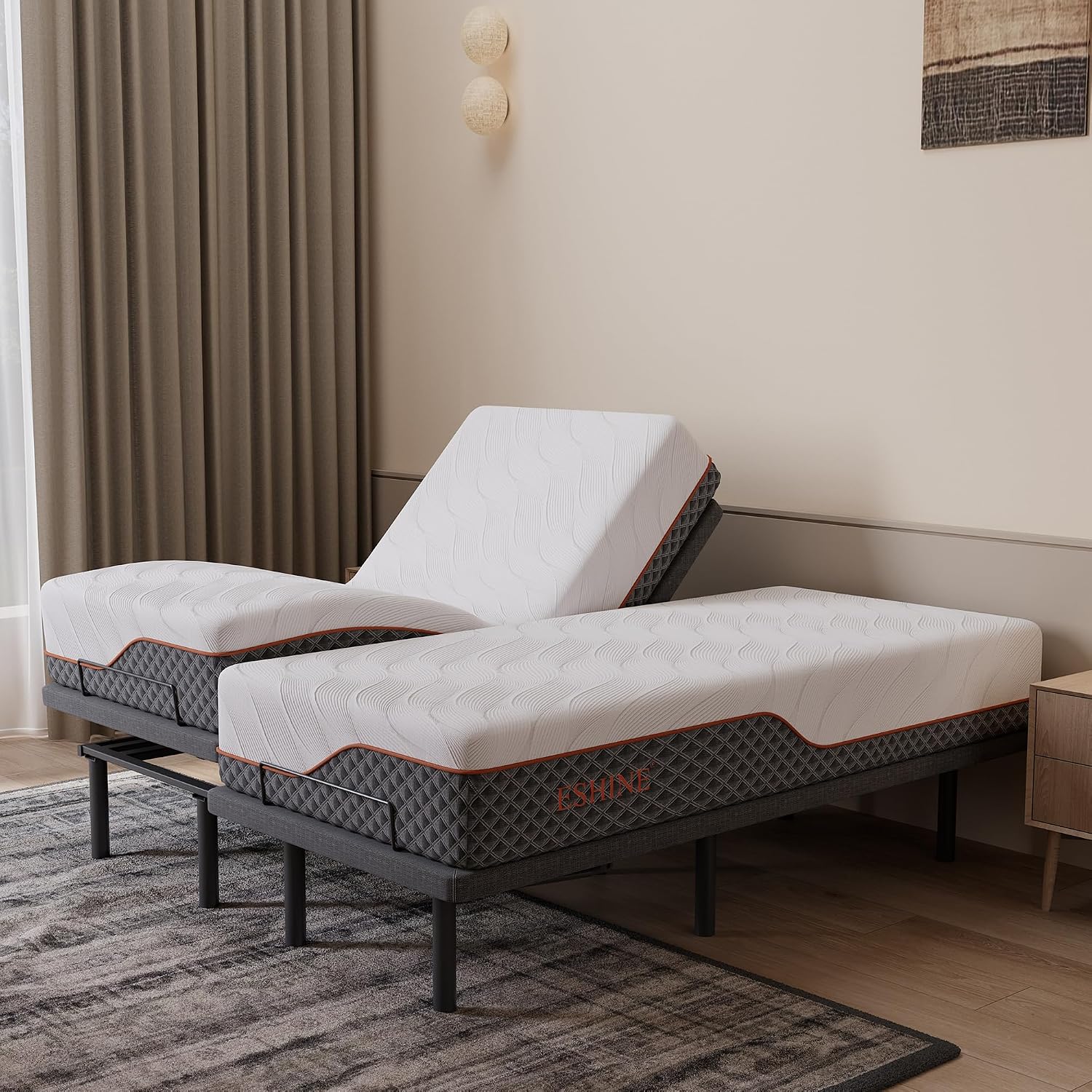Split King Adjustable Bed Frame with Mattress - 14” Luxury Hybrid Mattress, Smart APP Contorl, Massage, Zero Gravity, Anti-Snore, 5 Minutes Installation, Head and Foot Incline, Medium Soft, Split King