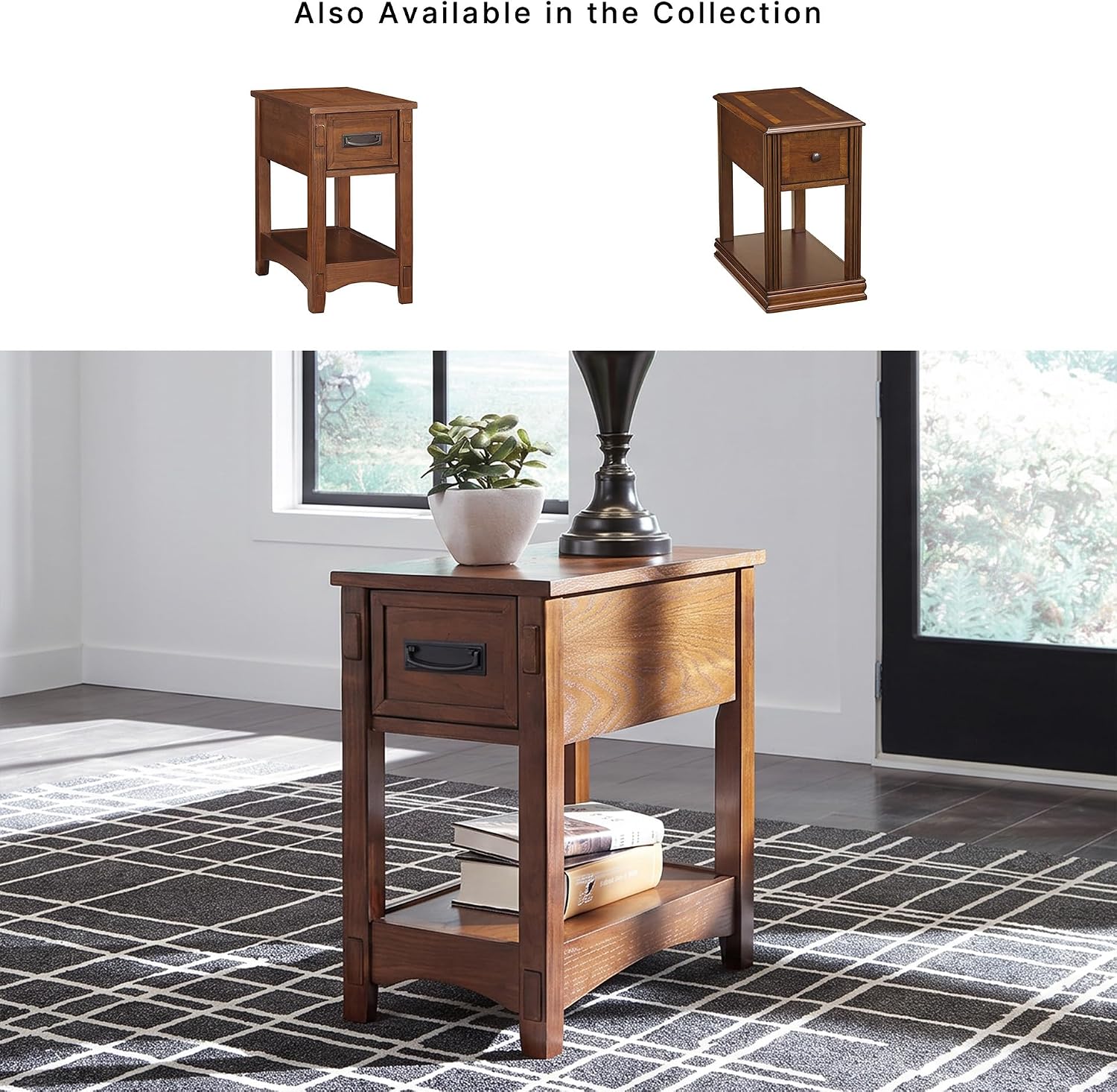Signature Design by Ashley Breegin End Table With Drawer and Shelf, Mission-Style, Veneers and Wood Construction for Living Rooms and Bedrooms, 13' x 22'