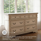 Signature Design by Ashley Realyn French Country 7 Drawer Dresser, Two-Tone Chipped White and Distressed Wood Finish, Smooth-Gliding Bedroom Storage, Ideal for Master Suites, 64" W