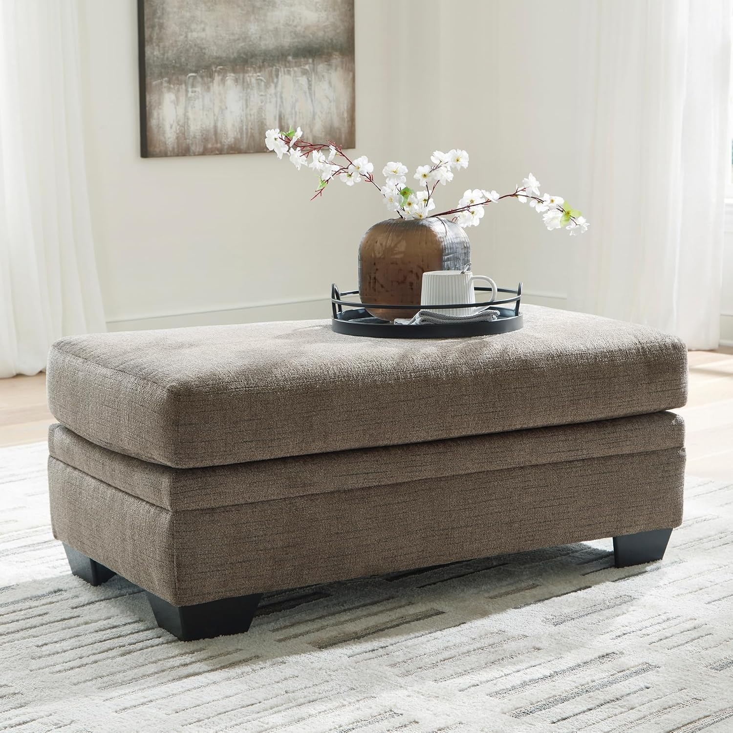 Signature Design by Ashley Stonemeade Upholstered Ottoman, Oversized Contemporary Footrest, 100% Polyester Chenille, Ideal for Living Room Seating, Nutmeg Brown, 44" W