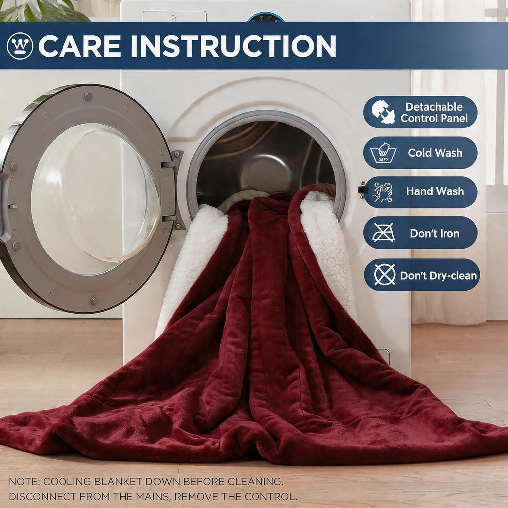 Westinghouse Electric Blanket Queen, Heated Blanket Queen Size with 10 Heating Levels and 1 to 12 Hours Heating Time Settings, Flannel to Sherpa Reversible, Machine Washable (84" x 90", Red)