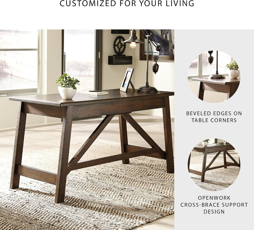 Signature Design by Ashley Baldridge Home Office Desk With Drawers, Rustic Industrial,Wood Construction, Smooth-Gliding Storage for Workspaces, Ideal for Home Offices, Brown