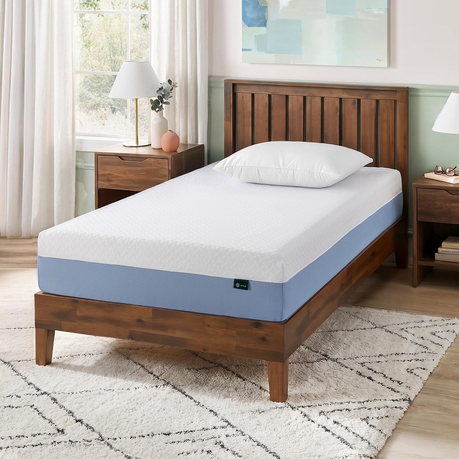 Zinus 8-Inch Twin Cooling Essential Memory Foam Mattress, White, Medium Feel, Fiberglass Free, Certified Safe Materials