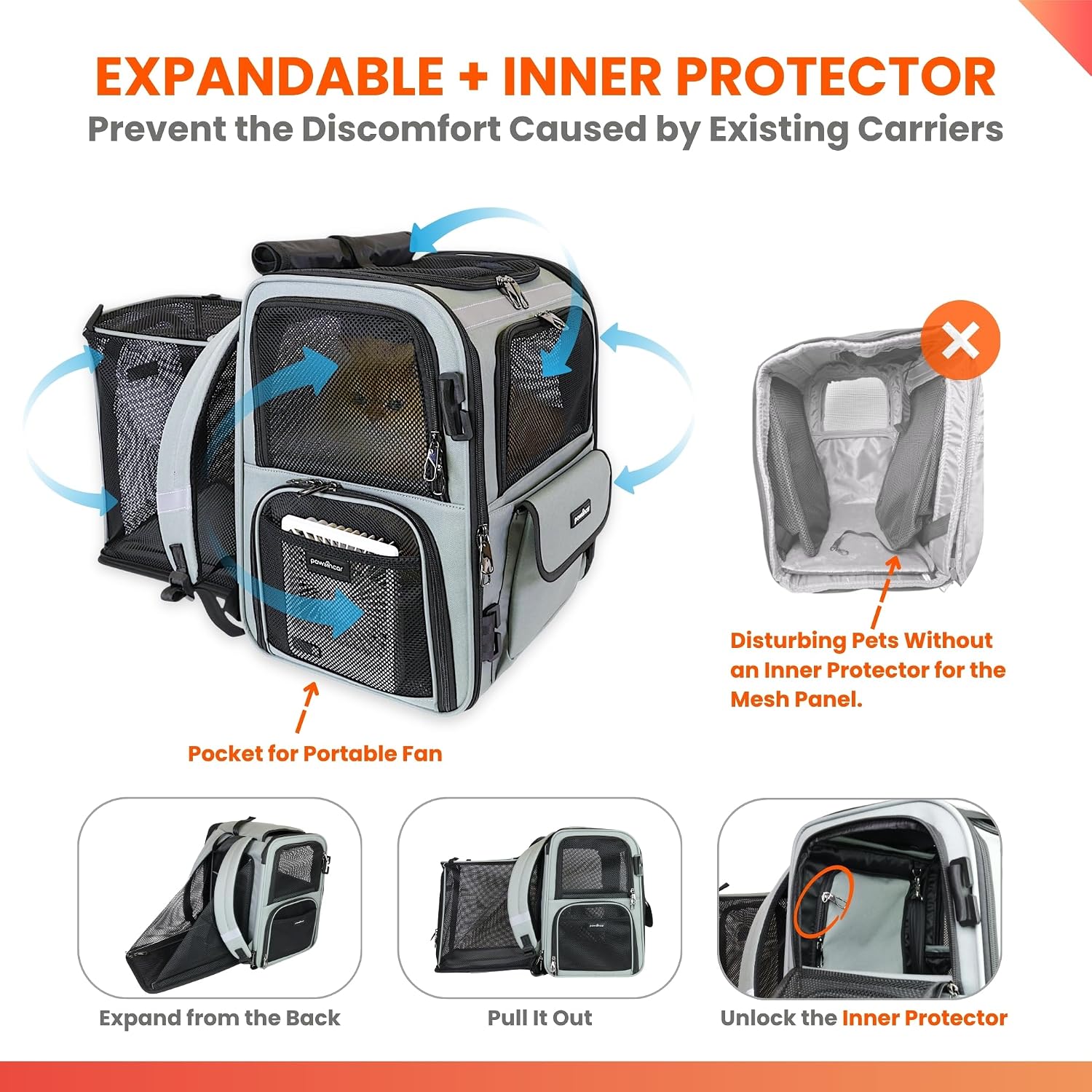 Crash-Tested Expandable Cat Backpack Carrier & Small Dog Car Seat | CPS Certified for Crash Protection & Safe Pet Travel.