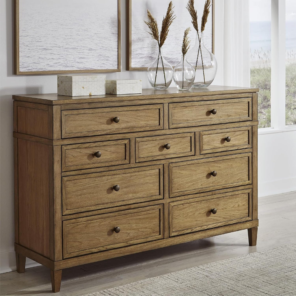 Signature Design by Ashley Sharlance Transitional 9-Drawer Dresser with Felt-Lined Top Drawers, Warm Brown