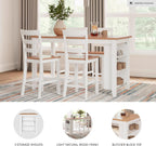 Signature Design by Ashley Gesthaven 60" Counter Height Dining Table with 3 Storage Shelves, Butcher Block Veneer Top, Ideal for Kitchens or Workspaces, White/Natural