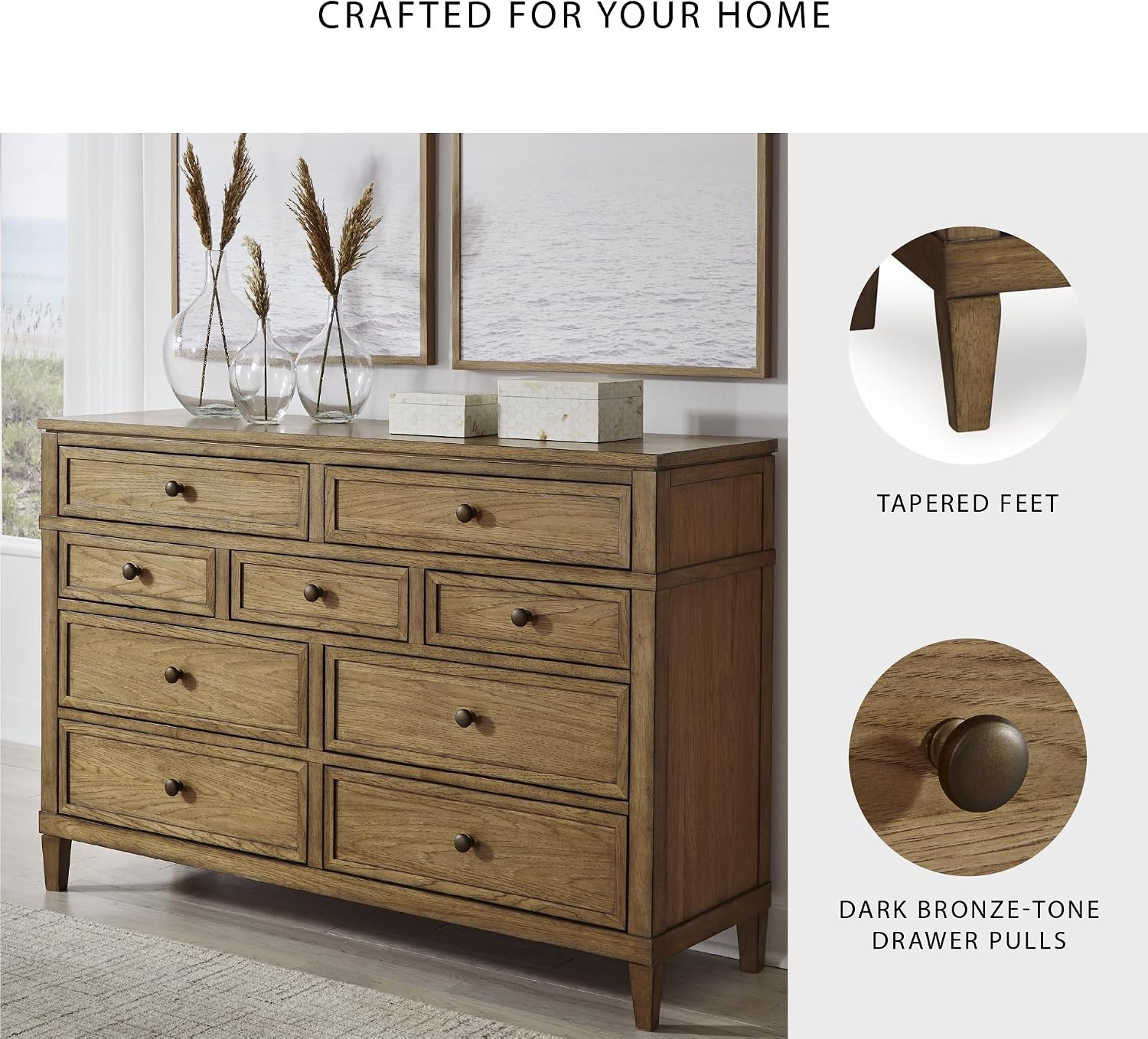 Signature Design by Ashley Sharlance Transitional 9-Drawer Dresser with Felt-Lined Top Drawers, Warm Brown
