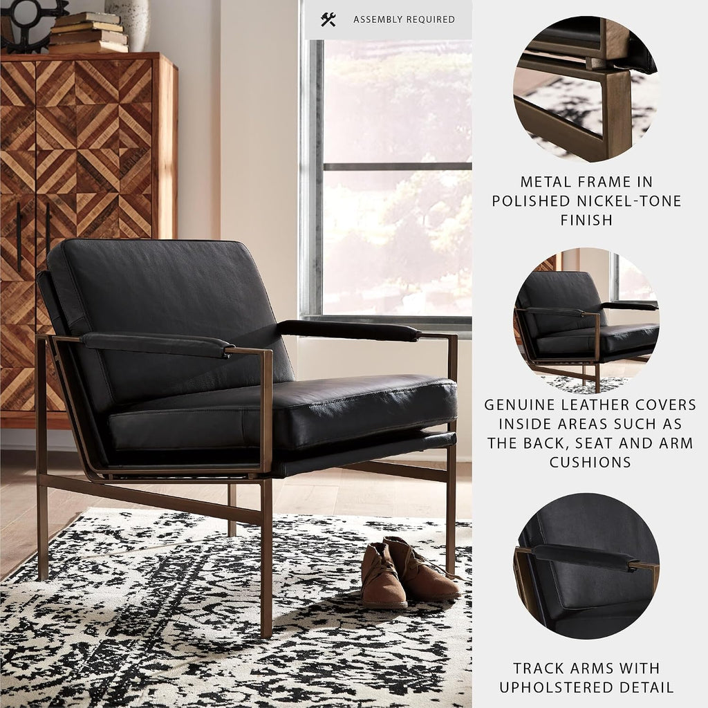 Signature Design by Ashley Puckman Leather Accent Chair, Modern Metal Frame Lounge Seating for Living Rooms, Black, 29" W