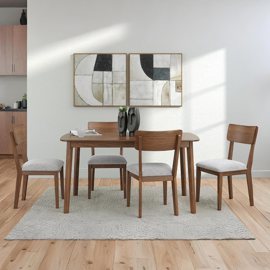 Signature Design by Ashley Allstream Mid-Century Modern Dining Table and Chairs Set with Cushioned Seat, Set of 5, Brown & Gray