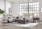 Signature Design by Ashley Boyington Contemporary Leather Match Power Reclining Sofa with USB Charging Ports, LED Lights and Adjustable Headrest, Light Gray