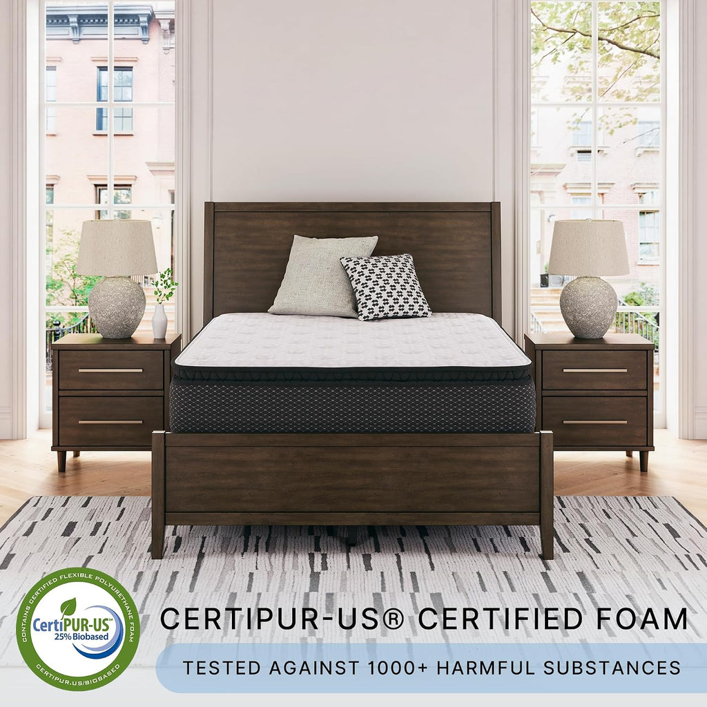 Signature Design by Ashley California King Pillow Top 13 ' Pillow Top Hybrid Mattress with Gel Memory Foam and Edge Support for Cool Sleep and Pressure Relief, Fiberglass-Free