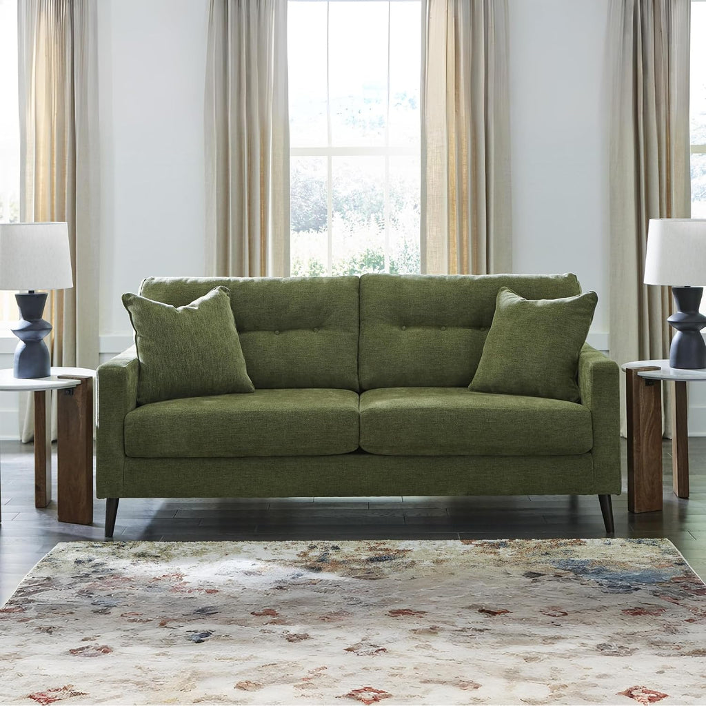 Signature Design by Ashley Bixler Sofa, No Assembly Required, Olive Green Chenille Upholstered 3-Seater Couch, Anti-Sag Platform Foundation, Button-Tufted Back, Living Room Furniture, 79 Inches