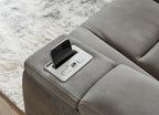 Signature Design by Ashley Next-Gen DuraPella Power Recliner with Adjustable Headrest, Storage Armrests, Wireless & USB Charging, Faux Leather, 2-Tone Gray