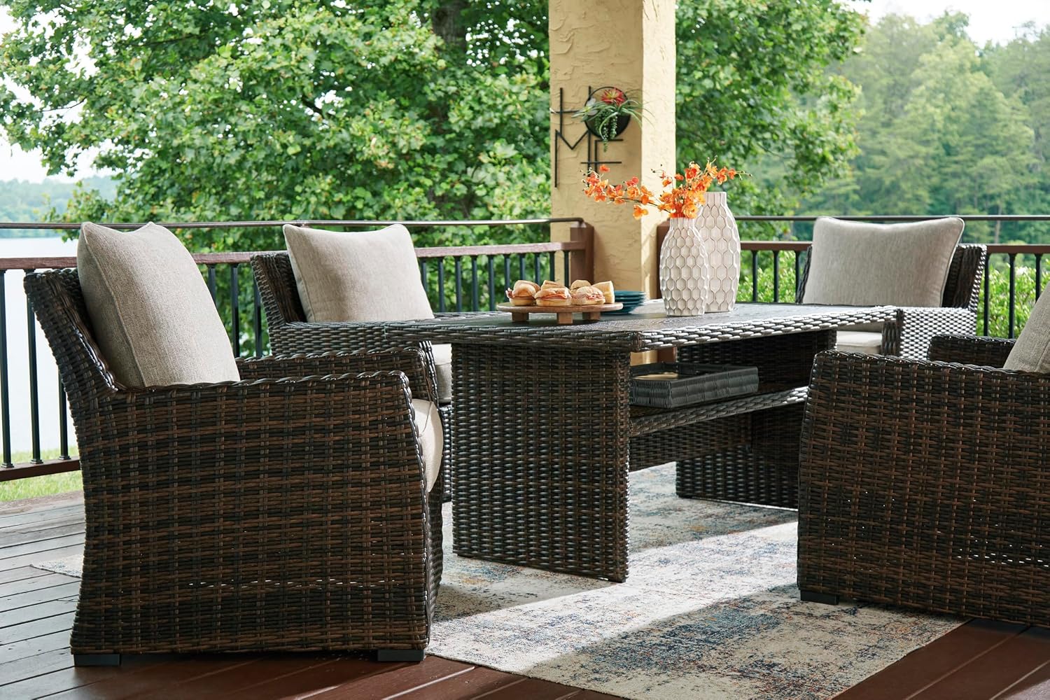 Signature Design by Ashley Brook Ranch Casual Outdoor Multi-use Table with 1 Fixed Shelf, Dark Brown & Gray