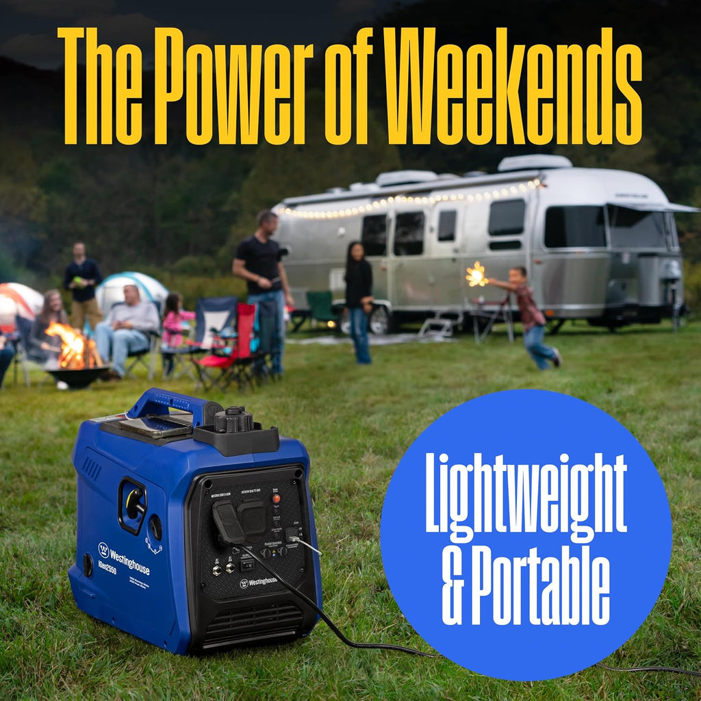 Westinghouse 2550 Peak Watt Super Quiet & Lightweight Portable Inverter Generator, RV Ready 30A Outlet, Gas Powered, Parallel Capable, Long Run Time,Blue