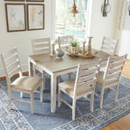 Signature Design by Ashley Skempton Cottage Dining 7 Piece Set – Rectangular Table & 6 Upholstered Chairs | Coastal Chic Meets Farmhouse, Whitewash