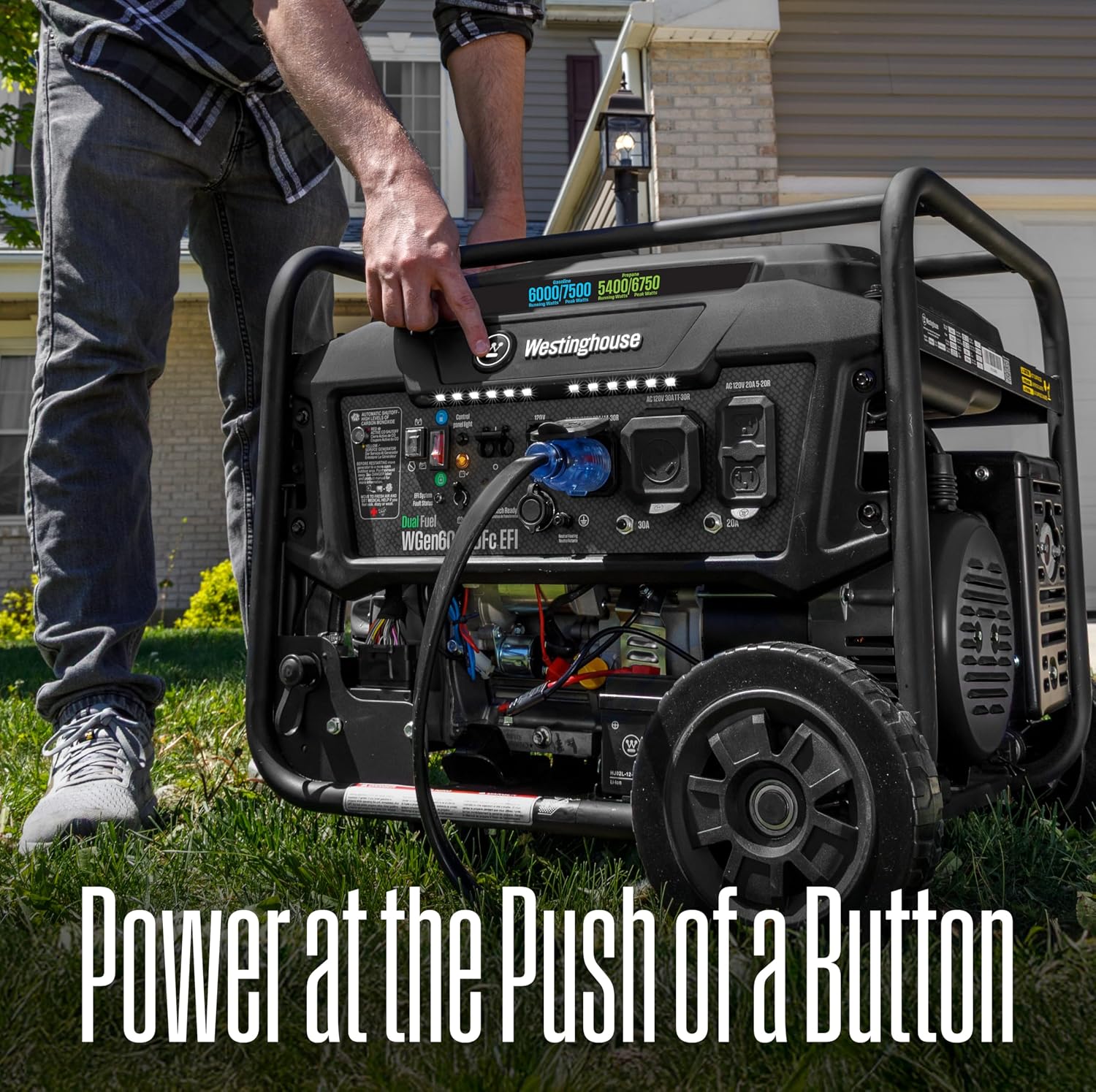 Westinghouse 7500 Peak Watt EFI Dual Fuel Home Backup Portable Generator, Remote Electric Start, Transfer Switch Ready, Gas and Propane Powered, CO Sensor, CARB Compliant