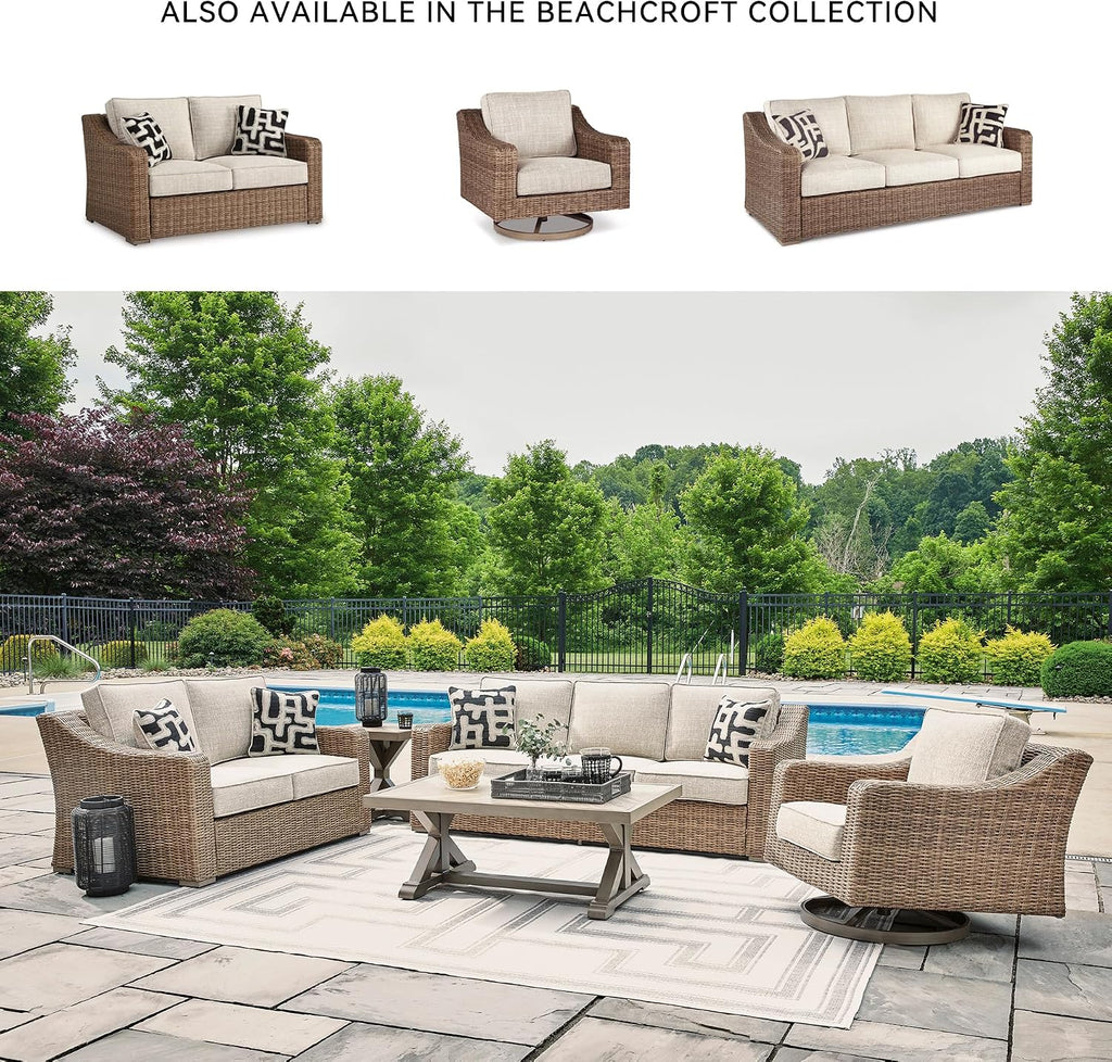 Signature Design by Ashley Beachcroft Outdoor Loveseat with High-Performance Nuvella Cushions, Resin Wicker on Rust-Resistant Aluminum Frame for Patio Seating, Beige