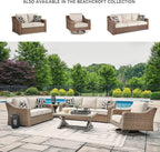 Signature Design by Ashley Beachcroft Outdoor Loveseat with High-Performance Nuvella Cushions, Resin Wicker on Rust-Resistant Aluminum Frame for Patio Seating, Beige