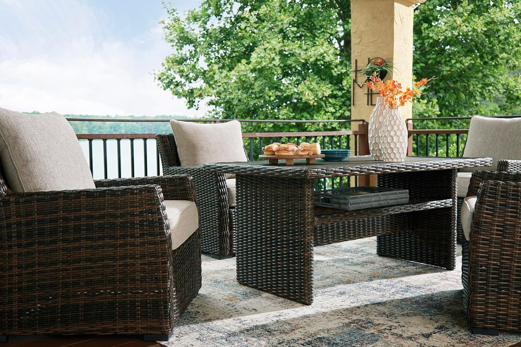Signature Design by Ashley Brook Ranch Casual Outdoor Multi-use Table with 1 Fixed Shelf, Dark Brown & Gray