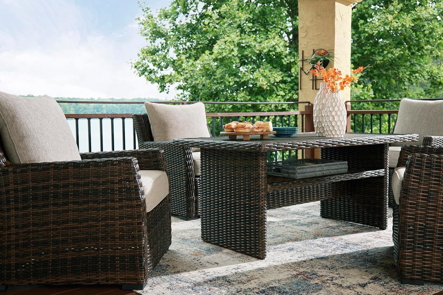 Signature Design by Ashley Brook Ranch Casual Outdoor Multi-use Table with 1 Fixed Shelf, Dark Brown & Gray