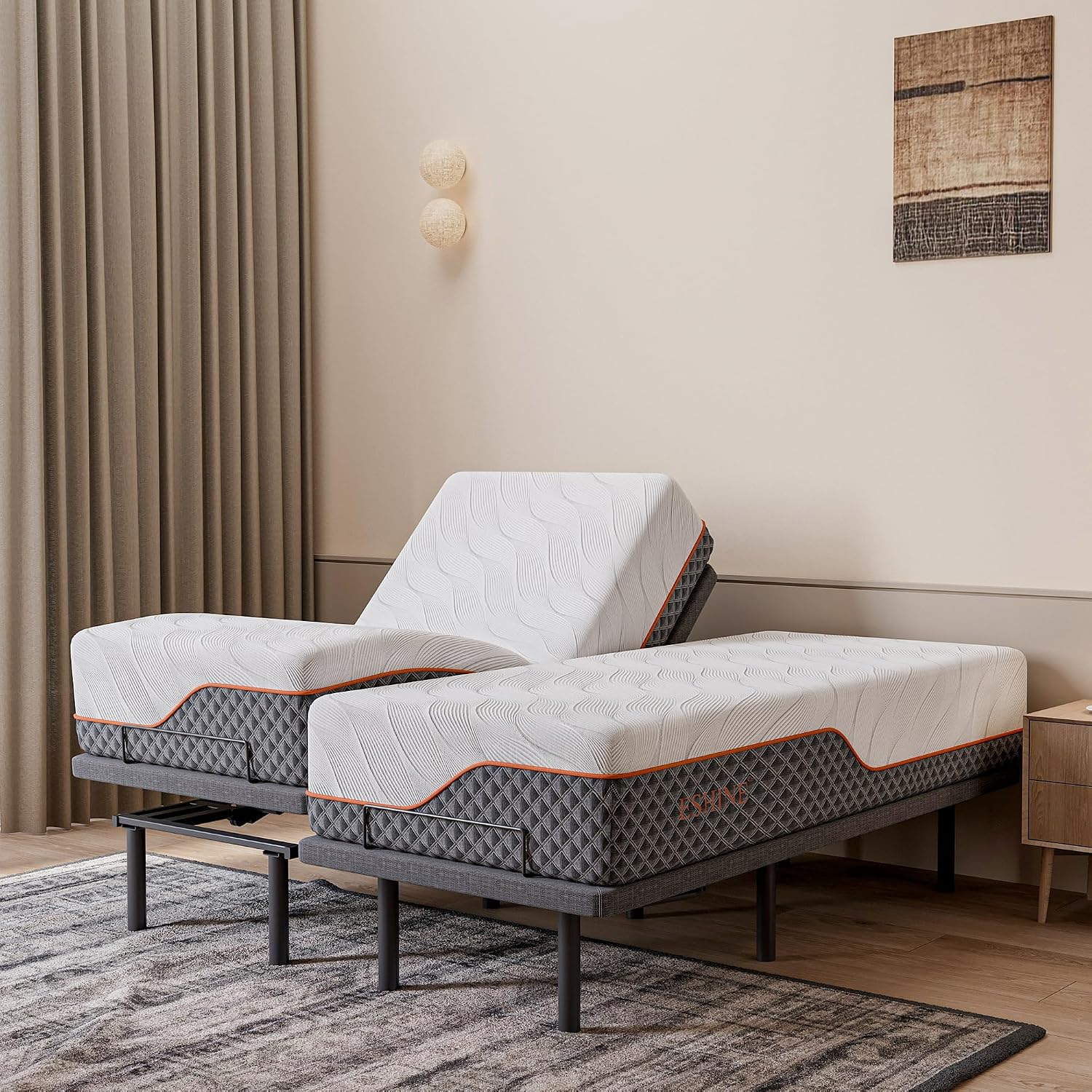 Split King Adjustable Bed Frame with Mattress - 14” Luxury Hybrid Mattress, Smart APP Contorl, Massage, Zero Gravity, Anti-Snore, 5 Minutes Installation, Head and Foot Incline, Medium Soft, Split King