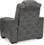 Signature Design by Ashley Next-Gen DuraPella Power Recliner with Adjustable Headrest, Storage Armrests, Wireless & USB Charging, Faux Leather, 2-Tone Gray