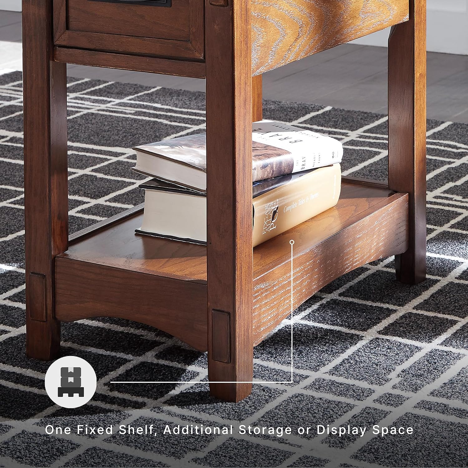 Signature Design by Ashley Breegin End Table With Drawer and Shelf, Mission-Style, Veneers and Wood Construction for Living Rooms and Bedrooms, 13' x 22'