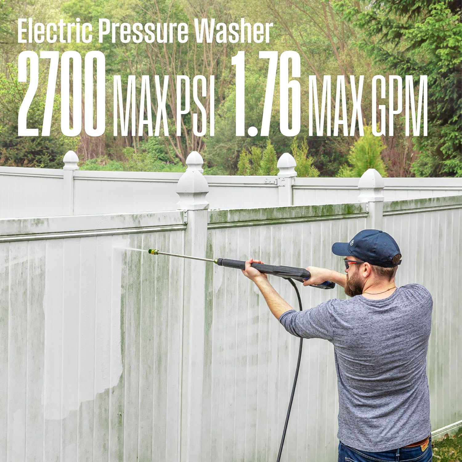 Westinghouse WPX2700e Electric Pressure Washer, 2700 Max PSI and 1.76 Max GPM, Induction Motor, Onboard Soap Tank, Spray Gun and Wand, 5 Nozzle Set, for Cars/Fences/Driveways/Homes/Patios/Furniture