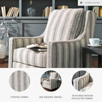 Signature Design by Ashley Swivel Glider Accent Chair Kambria, No Assembly Required, Polyester Linen Fabric, for Living Room, Ivory and Black Stripe, 30" W