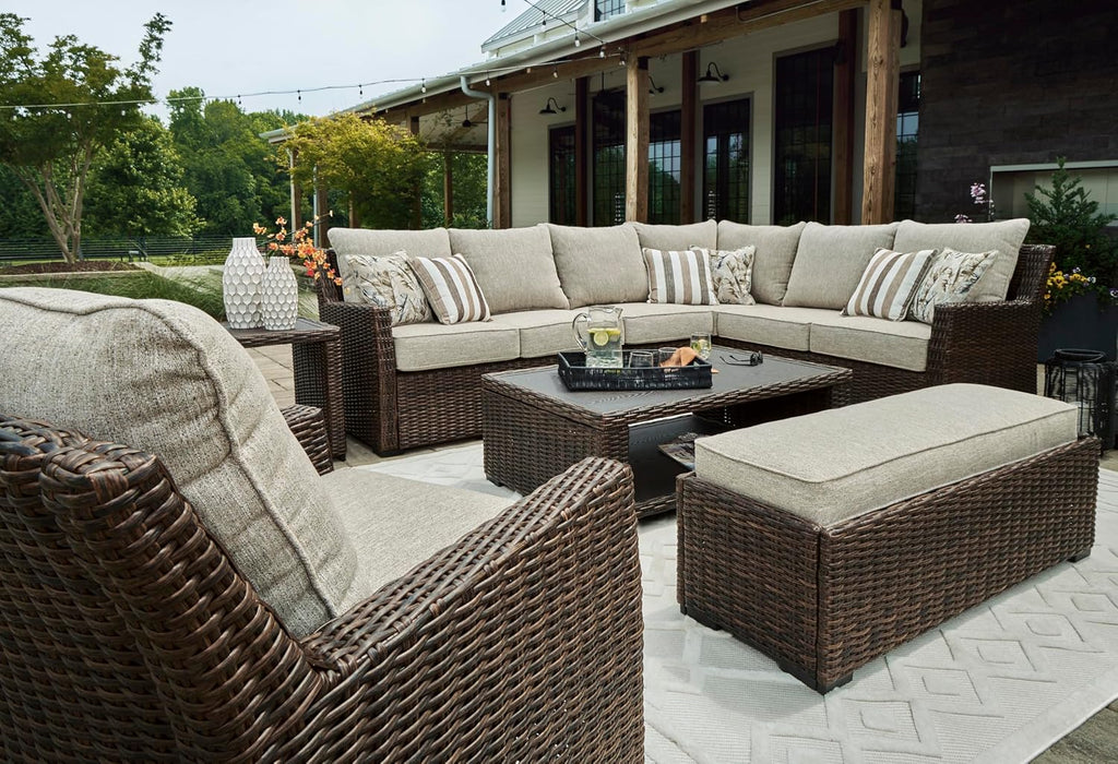 Signature Design by Ashley Brook Ranch Casual Nuvella Weather Resistant Fabric Outdoor Lounge Chair with Cushion, Dark Brown & Beige