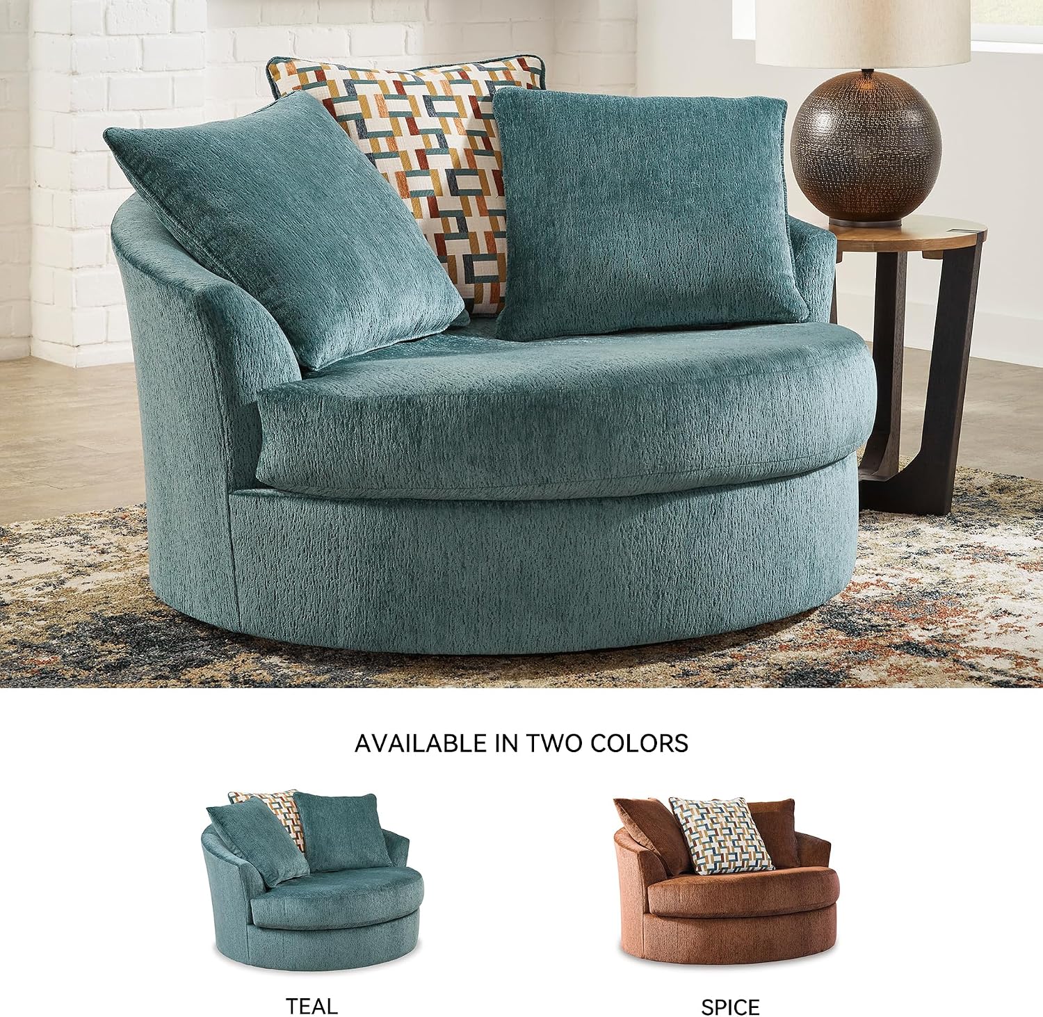 Signature Design by Ashley Laylabrook Scandinavian Upholstered Oversized Swivel Accent Chair with 3 Back Pillows, Green
