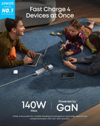 Anker 140W 4-Port GaN MacBook Charger, USB C Charger Block with Display | Fast Charger USB C Power Adapter with Touch Controls for Macbook,iPad,iPhone 17/16 Series (Include 5FT Cable,Non-Battery)